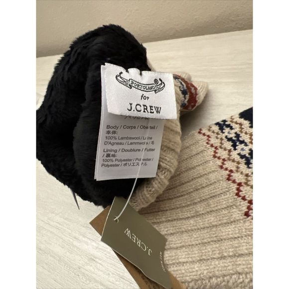 J Crew Mens L/XL Fair Isle Ragg Lambs Wool Gloves Leather Touchscreen Tips Brown - Picture 3 of 4